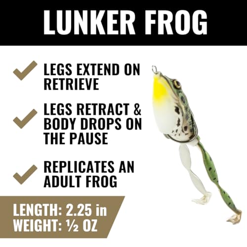 Lunkerhunt Topwater Frog Lures Fishing Lures Kit (3-Pack) | Most Realistic Frog Soft Swimbaits with Weedless Hooks for Freshwater | Combat, Popping Frog for Bass Trout Pike Snakehead Bluegill
