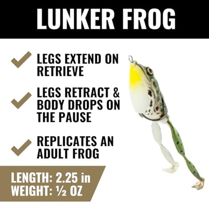 Lunkerhunt Topwater Frog Lures Fishing Lures Kit (3-Pack) | Most Realistic Frog Soft Swimbaits with Weedless Hooks for Freshwater | Combat, Popping Frog for Bass Trout Pike Snakehead Bluegill
