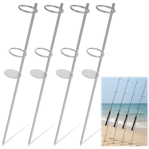 4 Pack 27in Metal Sand Spike Fishing Rod Holder for Surf Fishing for Beaches, Rivers and Sandy Beaches