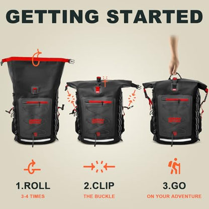 OSAH DRYPAK Waterproof Backpack Dry Bag 25L/35L/55L/85L – Heavy Duty Roll-Top Hiking Backpack Sack Keeps Gear Dry for Travel, Kayaking, Boating, Camping, Rafting and Fishing - color: Black Red, size: 35L