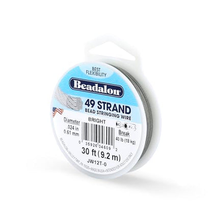 Beadalon 49 Strand Stainless Steel Bead Stringing Wire, .024 in / 0.61 mm, Bright, 30 ft / 9.2 m - color: Bright, style: .024 in / 0.61 mm, 30 ft / 9.2 m