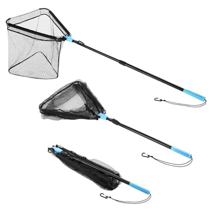 Calamus Triangle Fishing Net, Foldable, Lightweight & Strong Landing Net with Non-Slip Elastomer Handle, Built-in Elastic Lanyard and Belt Clip, Fishing Gear - Gift for Men - style: 60" Full - Floating Net (Telescopic Pole)