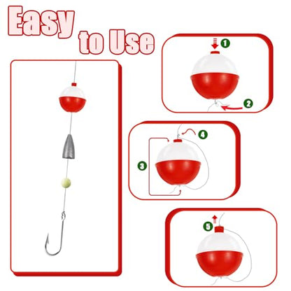 100 Pcs Fishing Float,Hard ABS Fishing Bobber,Red and White Bobbers,Push Button Round Buoy Floats for Tackle Accessories(Size: 0.75/1/1.5 Inch)