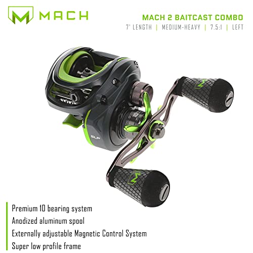 Lew's MACH 2 Baitcast Reel and Fishing Rod Combo, IM8 Graphite Blank Fishing Rod, Winn Dri-Tac Ultra Handle, Black/Green - size: 7'0"