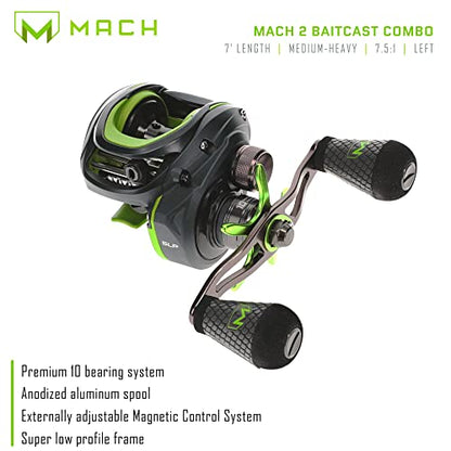 Lew's MACH 2 Baitcast Reel and Fishing Rod Combo, IM8 Graphite Blank Fishing Rod, Winn Dri-Tac Ultra Handle, Black/Green - size: 7'0"