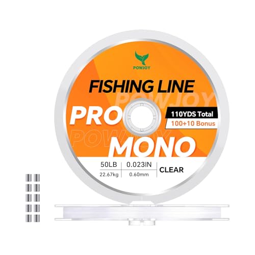 Monofilament Fishing Line with Knot Guide Card, Tangle-Free Snap Ring for No More Mess, Low Memory Smooth Casting Nylon Mono String, 15/20/30/50/80LB, 220-1050 Yards - color: Clear, size: 50LB 110Yards