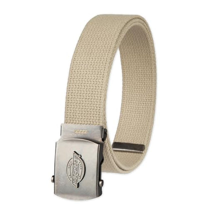 Dickies mens Fabric Web Plaque Logo Buckle Belt - Fits Up to Size 42" Waist - color: Tan, size: One Size - Cut to Fit