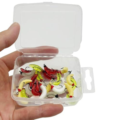 30pcs/Box 5 Colors PVC Maggots Fishing Baits Worms with 8# Hooks Glow Fishing Maggots/Grubs/Crappie Jigs Hooks for Trout, Crappie, Pan Fish, Bluegill
