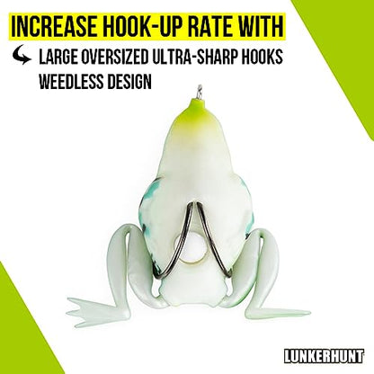 Lunkerhunt - Topwater Fishing Lures for Bass Trout Fishing | Combat Frog Lure for Big Fish | Award Winning Hollow Body Frog Fishing Bait with Weedless Hooks - color: Sierra