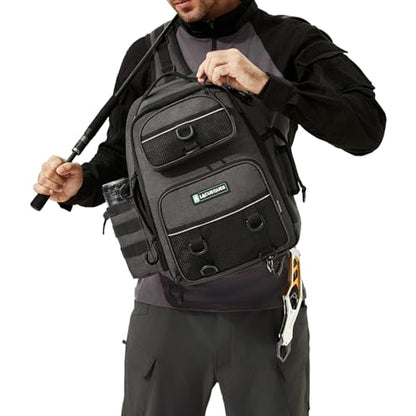 22L Wading Fishing Tackle Sling Bag, Holds 3x 3700 Boxes, Grey | Hands Free Lure Casting, Large Crossbody Shoulder Backpack with Rod Holder, Water Bottle Holder, 12 Heavy Duty D Rings - color: Grey