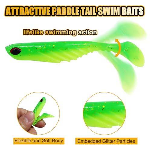 Fishing Soft Lures Paddle Tail Swim Baits Plastic Baits Crappie Walleye Trout Bass Fishing Baits for Jig Heads Saltwater/Freshwater 40PCS - color: Style A
