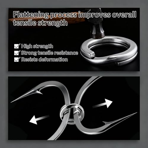 FishTrip 50/100/200Pcs Fishing Split Rings Heavy Duty for Saltwater | Stainless Steel, Nickel-Plated Flattening Process, Terminal Tackles Connectors Treble Hooks Replacement, Plugs, Spinners - size: 5#_50pcs