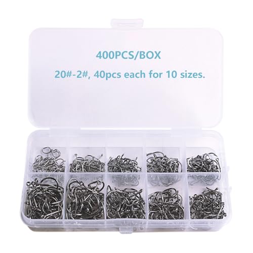Dyxssm Small Fishing Hooks for Freshwater, 1000pcs 600pcs 400pcs Trout Fish Hook Set, 10 Sizes #2-#20 - color: Black, style: 400pcs (#2-#20)