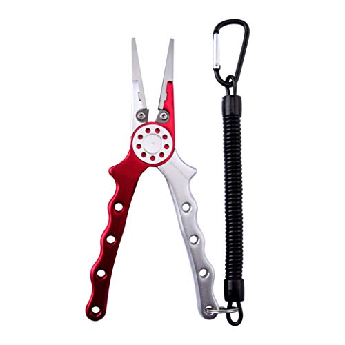 Professional Saltwater/Fresh Water Aluminum Fishing Pliers Tungsten Carbide Cutters Hook Remover with Sheath and Lanyard - color: Red
