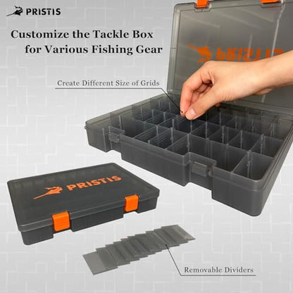 Pristis 2pcs Tackle Trays, 10.1"L 3600 High Strength Plastic Lure Storage, Container with Removable Dividers, Portable Tool Box for Hardware Fitting & Fishing Parts, Adjustable Compartment Organizer