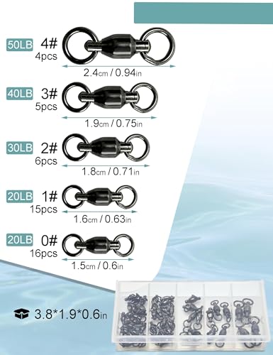 Avlcoaky Ball Bearing Swivel Fishing Swivels 46pcs/Box Heavy Duty Saltwater Swivels Stainless Steel Swivel Connectors Black Nickel Finish Trolling Swivels Terminal Tackle Barrel Swivel