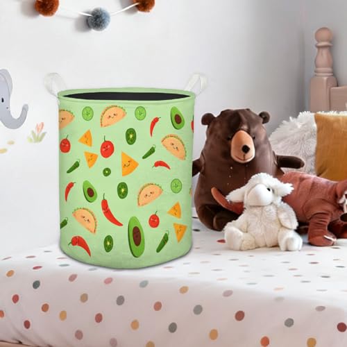 Sage Green Mexican Laundry Basket, Trendy Mexican Food Taco Avocado Tomato Cute Foldable Laundry Hamper With Handles Clothes Toys Storage Basket for Kids Room Nursery Home Bedroom - color: Sage Mexican - Basket