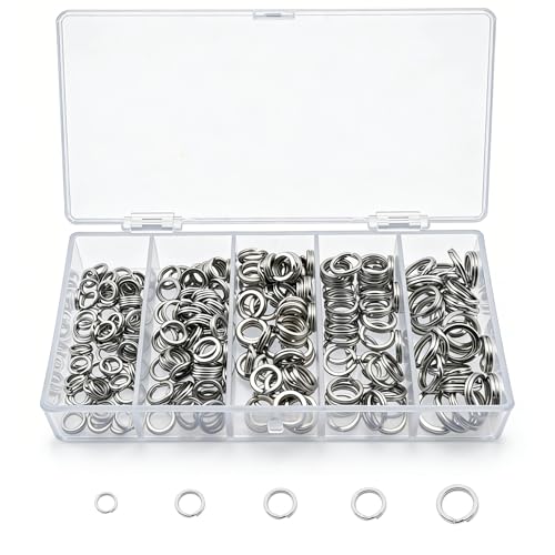 Fishing Split Rings Kit: 250pcs Heavy Duty Steel Fishing Lure Making Ring Fishing Hook Connector Tackle - color: Silver Split Set