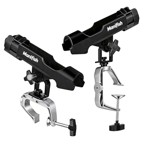 2 Pack Fishing Rod Holders for Kayak & Boat, 360° Swivel Clamp Rod Holder with Enlarged Base, Fits Round Square Tubes, Jon Boat, Canoe, Fishing Accessories - color: Glossy Black