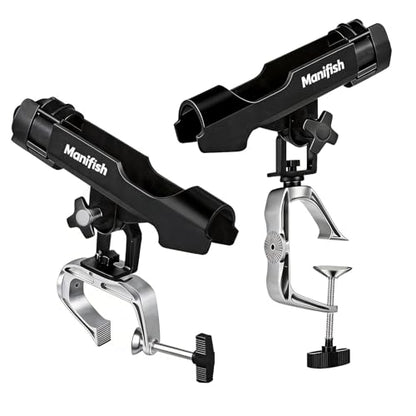 2 Pack Fishing Rod Holders for Kayak & Boat, 360° Swivel Clamp Rod Holder with Enlarged Base, Fits Round Square Tubes, Jon Boat, Canoe, Fishing Accessories - color: Glossy Black