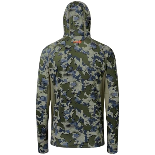 BASSDASH Men's UPF 50+ Camo Long Sleeve Hunting Fishing Hoodie Shirt - color: Green Vegetation Camo With Light Fawn Mesh, size: X-Large