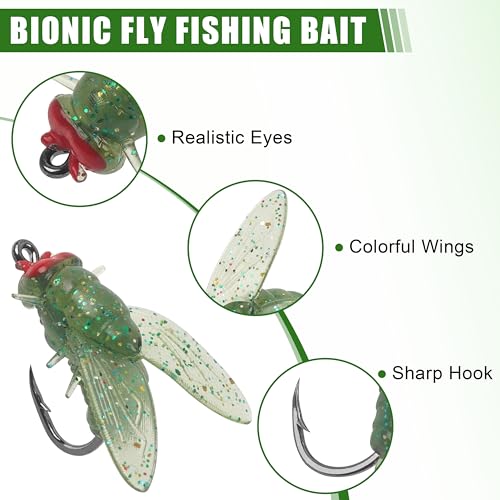 Bionic Fly Fishing Bait, 18/36pcs Fly Fishing Flies Lures Kit Trout Jigs Swimbait Dry Flies Trout Panfish Lures Freshwater Saltwater Flies Fly Fishing Hook Artificial Soft Bait - style: Green-18pcs