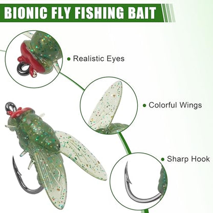 Bionic Fly Fishing Bait, 18/36pcs Fly Fishing Flies Lures Kit Trout Jigs Swimbait Dry Flies Trout Panfish Lures Freshwater Saltwater Flies Fly Fishing Hook Artificial Soft Bait - style: Green-18pcs