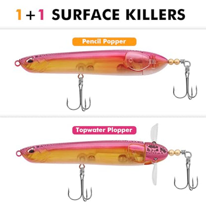 TRUSCEND Popobait Easy Catch Fishing Lures with BKK Hooks, Instant Startup, Longer Cast, Balanced Spray/Sound/Swim, Plopper Topwater Lures for Bass, Trout, Pike, Walleye, Freshwater Saltwater Fishing - color: C3-5",1oz