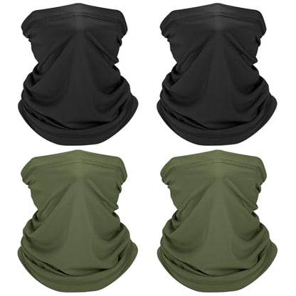 Cooling Neck Gaiter, Summer UV Face Mask Dust Balaclava, Neck Gator Bandana Face Cover for Sun Protection Men Women Outdoor - color: Black*2/Armygreen*2