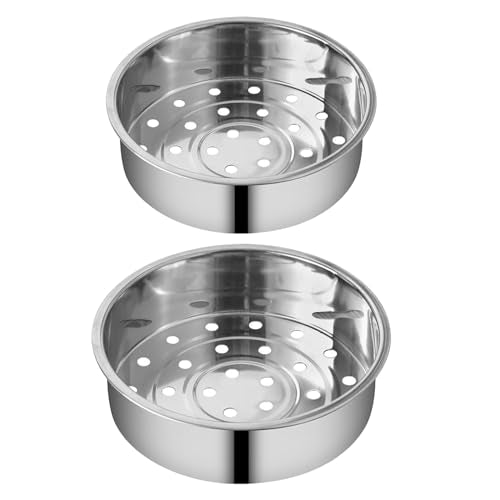 2Pcs Stainless Steel Metal Basket Round Steam Holder Tray Rack Stand Food Grade Steamer Steam Basket for Rice Cooker Warmer Kitchen Cookware for Vegetable, Fish, Meat (2 Sizes)