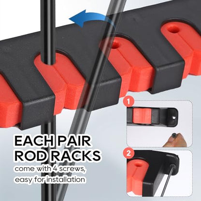Axlksia Fishing Rod Holder Wall Mount, 1 Pair Fishing Pole Holders for Garage, Boats, 6 Fishing Rod Storage Racks (Vertical Red) - color: Vertical Red