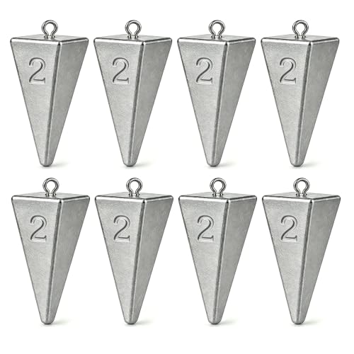 Pyramid Sinkers Fishing Weights, Saltwater Fishing Sinkers for Surf Fishing Gear Tackle - 1oz, 2oz, 3oz - style: 2 Ounce-8pcs