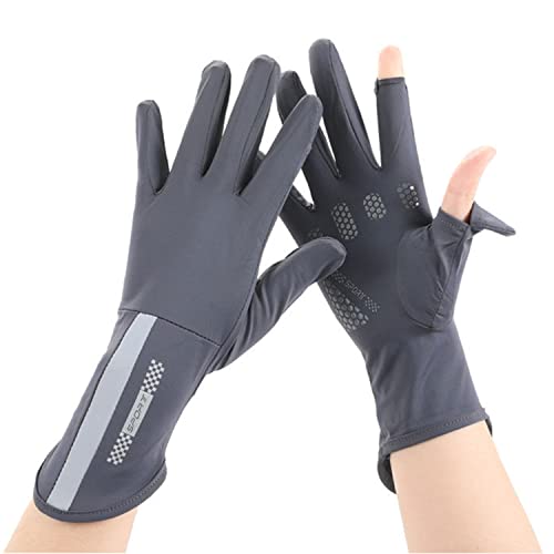 Mens Women Driving Gloves Summer UV Sun Protection Gloves Non-Slip Touchscreen Ice-Silk Sunblock Gloves for Cycling Riding - color: Extended Dark Grey