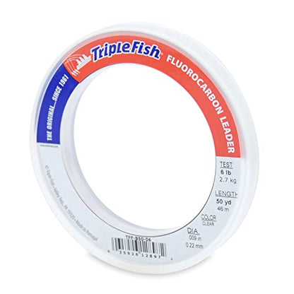 Triple Fish 100% Fluorocarbon Fishing Leader - Clear Invisible Strong and Heavy Duty Highly Abrasion Resistant, Fast Sinking Freshwater & Saltwater - style: 6 Lb, 50 Yd Bracelet