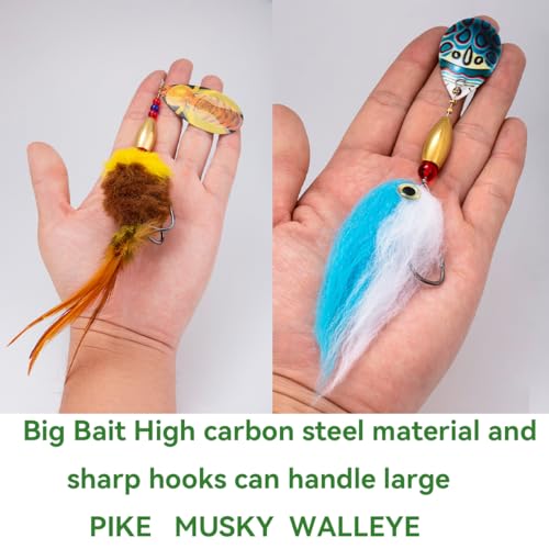Pike Musky Walleye Fishing Lure Spinnerbait with Feathered Hooks Rooster Tail Fishing Lures Spoon Lures Baits with Tackle Box - color: Style A-Purple