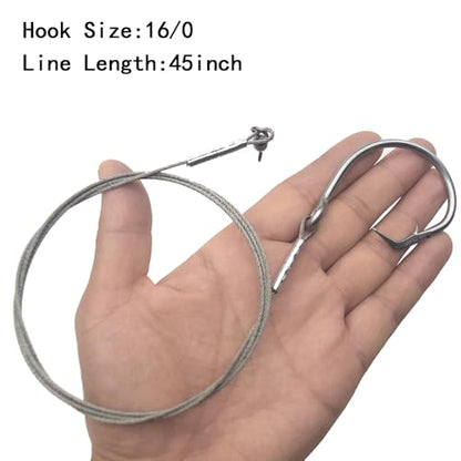 Pre-Tied Shark Fishing Hook Rigs, 2 Pack, Heavy Duty Stainless Steel Leader Wire, Big Game Circle Hooks 14/0 16/0 18/0, for Deep Sea Fishing Shark Tuna Halibut - size: 14/0