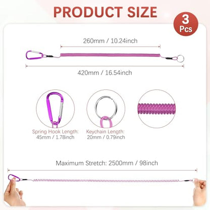 16.54IN Retractable Safety Coiled Lanyard [3PCS] - Steel Wire Fishing Rod Safety Lanyard Use for Pliers Boating - color: Purple