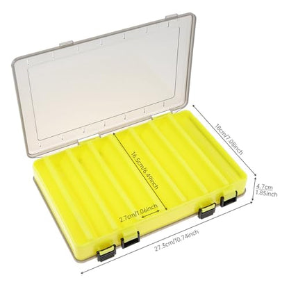 Double Sided 14 Compartments Fishing Tackle Boxes Fishing Lure Box Organizer, Fishing Bait Tackle Storage Case, Container Box for Jewelry Beads Earring Hook (Yellow) - color: Yellow