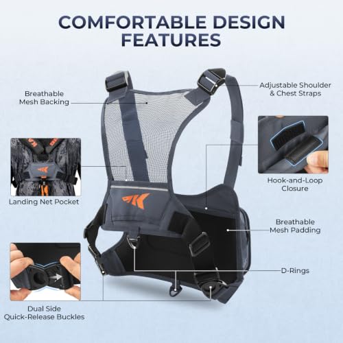 KastKing Bait Boss Water-Resistant Fishing Chest Pack With EVA Zip-Down Workstation, MOLLE Storage, Adjustable Chest Straps - color: C: Gray