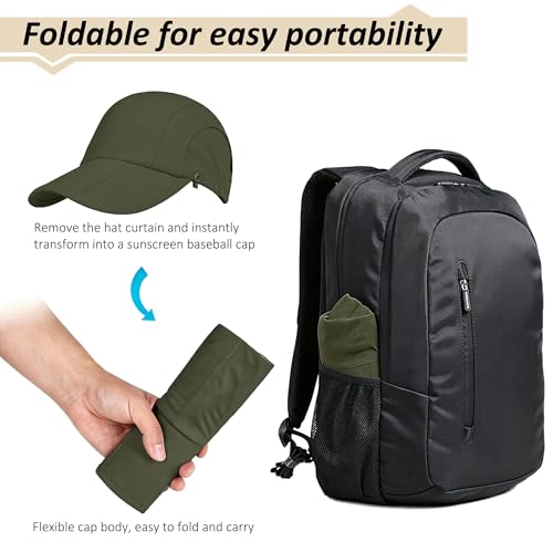 2Pack Men’s Foldable Sun Hat with Removable Face Mask & Neck Flap, UPF 50+ UV Protection, Quick-Drying Outdoor Fishing Cap - color: Light Grey+army Green