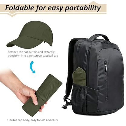 2Pack Men’s Foldable Sun Hat with Removable Face Mask & Neck Flap, UPF 50+ UV Protection, Quick-Drying Outdoor Fishing Cap - color: Light Grey+army Green