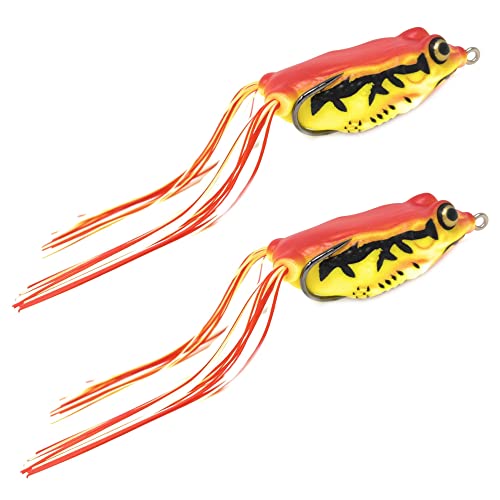 Reaction Tackle Hollow Body Frogs for Bass Fishing - Ultra Realistic Weedless Top Water Frog Lure for Bass, Snakehead, Pike and More - Floating Topwater Fishing Lures - 2 Pack - color: Fire Frog