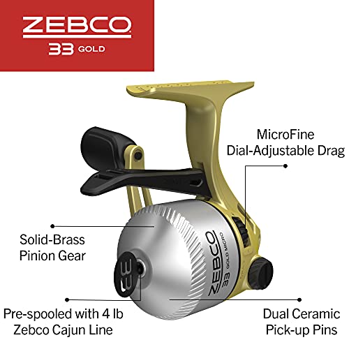 Zebco 33 Gold Spincast Fishing Reel, Changeable Right or Left-Hand Retrieve, All-Metal Gears, Pre-Spooled with Zebco Cajun Fishing Line - size: 10 (Clam Packaging), style: 33 Gold Micro Triggerspin (Clam Pack)