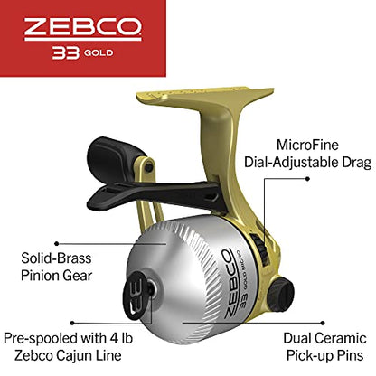 Zebco 33 Gold Spincast Fishing Reel, Changeable Right or Left-Hand Retrieve, All-Metal Gears, Pre-Spooled with Zebco Cajun Fishing Line - size: 10 (Clam Packaging), style: 33 Gold Micro Triggerspin (Clam Pack)