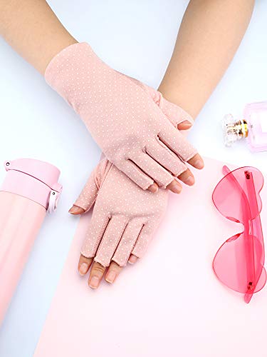 Maxdot Sun Gloves for Women UV Protection Fingerless Non Slip Sunscreen Driving Gloves for Summer Outdoor - style: Pink