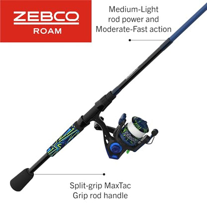 Zebco Roam Spinning Reel and Fishing Rod Combo, Fiberglass Rod, Split ComfortGrip Handle, Soft-Touch Handle Knob, Reversible Retrievee - color: Energy Green/Blue, size: 6-Foot, Size 20 Reel