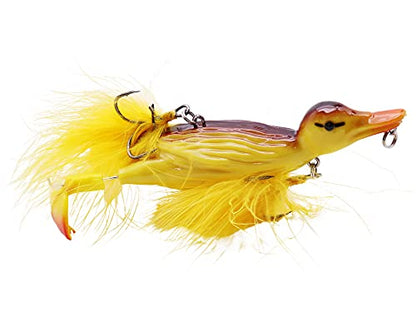 1piece 3D Duck Topwater Fishing Lure Yellow Duckling Floating Artificial Bait Plopping and Splashing Feet Hard Fishing Tackle Geer 12cm 28g - color: Yellow A