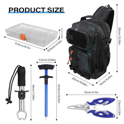 Fishing Backpack with Tackle Boxes,Waterproof Fishing Shoulder Bag for Fishing Gear,Fish Bag with 136 Pcs Fishing Lures Kit,Fish Hook Remover Tool,Fish Lip Gripper,Fishing Plier,Gifts for Men (Green) - color: Green