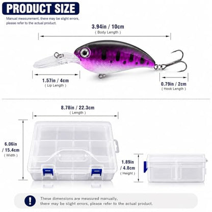 Crank Baits for Bass Fishing,17PCS Deep Diving CrankBaits with Storage Box | Realistic Crankbaits for Freshwater Fishing, Bass Lures for Trout Pike Walleye Lake River Fishing Gift