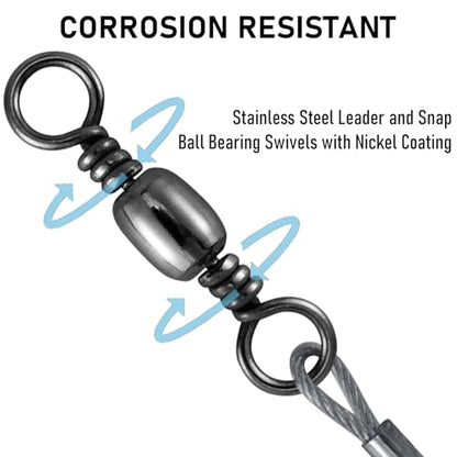 Dr.Fish 15 Pack Carolina Ready Rigs 10'' for Bass Fishing, Freshwater Fishing Wire Leader Line Pre-Rigged Bullet Sinker Swivels - color: Lead Weights, size: 1/4oz-15 Pack